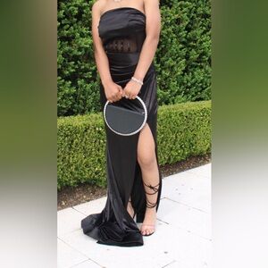 strapless black corset dress